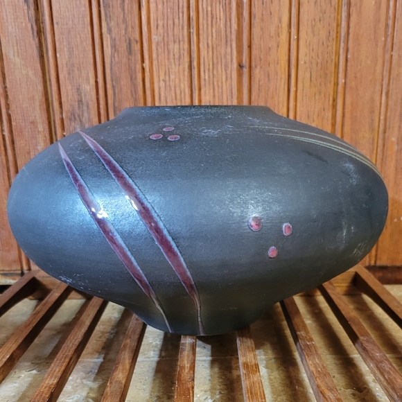 1990s Studio Art Pottery Postmodern Abstract Raku Ceramic Vase Michael Cho - Picture 2 of 10